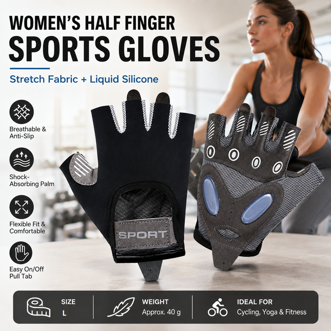 Black L size Women's Half-Finger Fitness V888-ELOSUNG53830