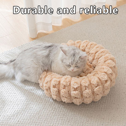 White 50cm with Heart-patterned jacquard Plush Round Pet Bed - Soft Donut Cat Bed, Warm Winter Dog Cushion for Anxiety Relief and Cozy Sleep, Durable Non-Slip Nest for Small to Medium Pets