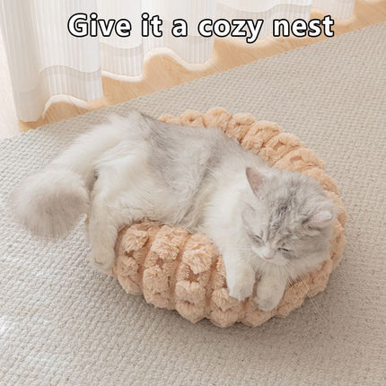 White 50cm with Heart-patterned jacquard Plush Round Pet Bed - Soft Donut Cat Bed, Warm Winter Dog Cushion for Anxiety Relief and Cozy Sleep, Durable Non-Slip Nest for Small to Medium Pets