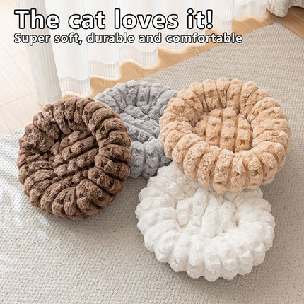 Grey 50cm with Heart-patterned jacquard Plush Round Pet Bed - Soft Donut Cat Bed, Warm Winter Dog Cushion for Anxiety Relief and Cozy Sleep, Durable Non-Slip Nest for Small to Medium Pets