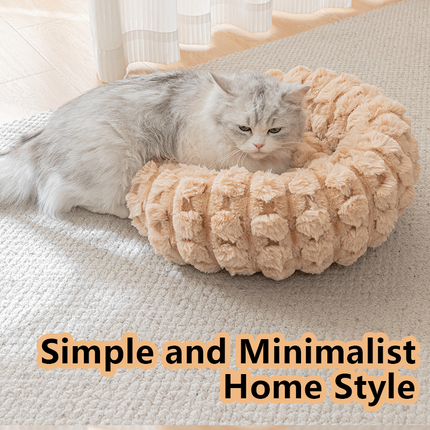 Grey 50cm with Heart-patterned jacquard Plush Round Pet Bed - Soft Donut Cat Bed, Warm Winter Dog Cushion for Anxiety Relief and Cozy Sleep, Durable Non-Slip Nest for Small to Medium Pets