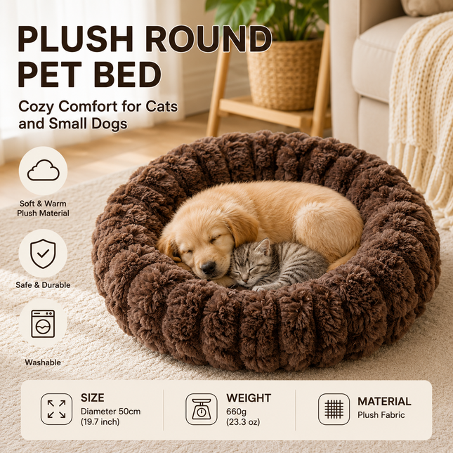 Coffee color 50cm with Heart-patterned jacquard Plush Round Pet V888-ELOSUNG53836