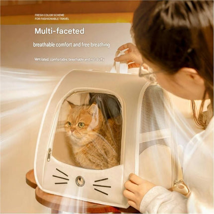 White Breathable Pet Carrier Backpack - Nylon Cat Travel Bag with Large Clear Window, 3-in-1 Carry Design for Cats Under 6kg and Small Dogs