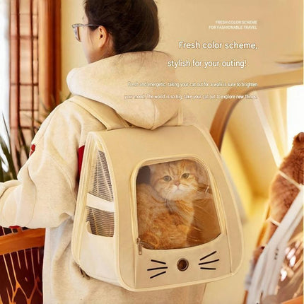 Yellow Breathable Pet Carrier Backpack - Nylon Cat Travel Bag with Large Clear Window, 3-in-1 Carry Design for Cats Under 6kg and Small Dogs