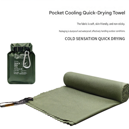 Outdoor Sports Combo Set - Green Microfiber Quick Dry Cooling Towel and Pink Lightweight Running Waist Belt with Reflective Strips, Portable Gym Accessories for Fitness and Travel Suitable for sports; keeps hands free and makes wiping away sweat convenien
