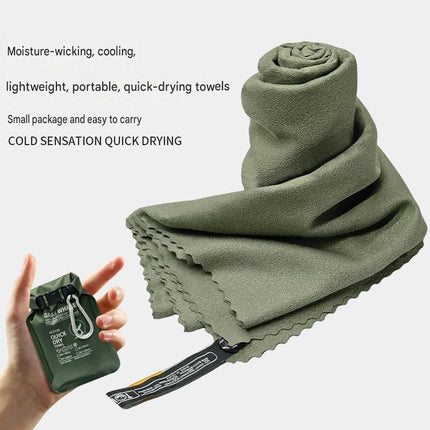 Outdoor Sports Combo Set - Green Microfiber Quick Dry Cooling Towel and Orange Lightweight Running Waist Belt with Reflective Strips, Portable Gym Accessories for Fitness and Travel Suitable for sports; keeps hands free and makes wiping away sweat conveni