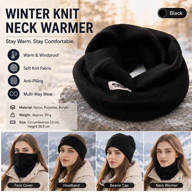 Black Thermal Neck Gaiter Face Cover with Ear V888-ELOSUNG53871