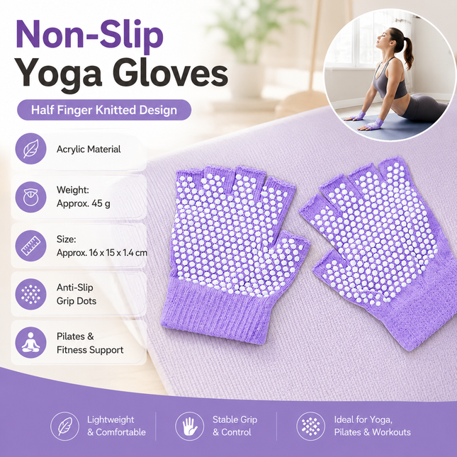 Purple Half Finger Yoga Gloves