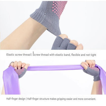 Black Half Finger Yoga Gloves - Acrylic Knit with Non-Slip Silicone Dots, Breathable & Stretchy for Pilates, Gym, and Fitness Training