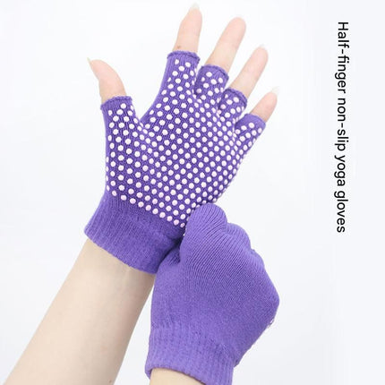 Black Half Finger Yoga Gloves - Acrylic Knit with Non-Slip Silicone Dots, Breathable & Stretchy for Pilates, Gym, and Fitness Training