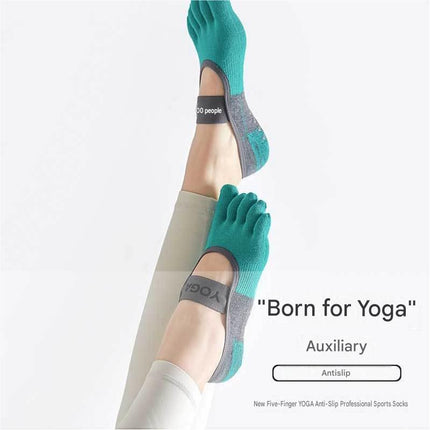 Black Non-Slip Five Toe Yoga Socks - Cotton Blend with PVC Grip Dots, Breathable & Secure Fit for Pilates, Dance, and Indoor Fitness Training