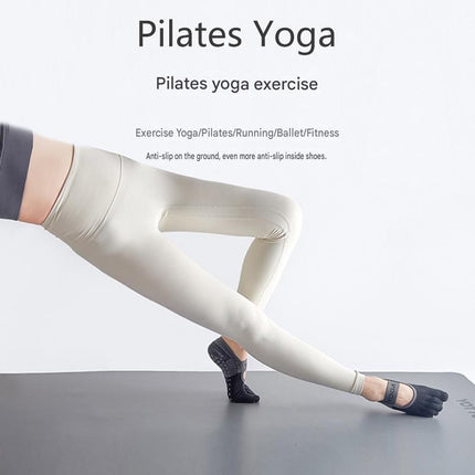 Grey Non-Slip Five Toe Yoga Socks - Cotton Blend with PVC Grip Dots, Breathable & Secure Fit for Pilates, Dance, and Indoor Fitness Training