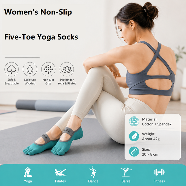 Green Non-Slip Five Toe Yoga Socks