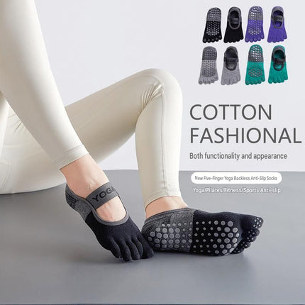 Green Non-Slip Five Toe Yoga Socks - Cotton Blend with PVC Grip Dots, Breathable & Secure Fit for Pilates, Dance, and Indoor Fitness Training