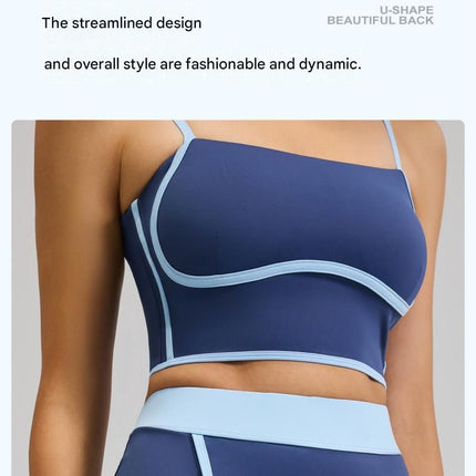 White M Size Women's Linear Sports Set - Polyester Spandex Blend with Adjustable Straps, Removable Pads and Anti-Exposure Skirt for Yoga, Running and Gym