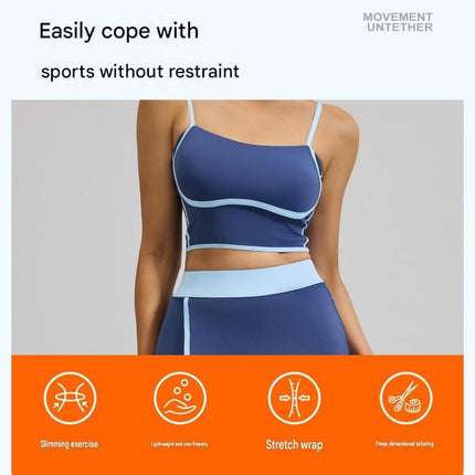 Black S Size Women's Linear Sports Set - Polyester Spandex Blend with Adjustable Straps, Removable Pads and Anti-Exposure Skirt for Yoga, Running and Gym