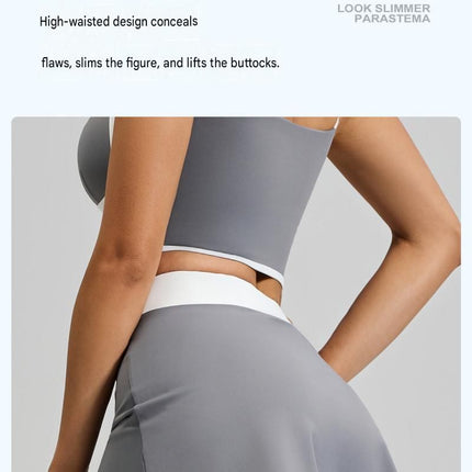 Black M Size Women's Linear Sports Set - Polyester Spandex Blend with Adjustable Straps, Removable Pads and Anti-Exposure Skirt for Yoga, Running and Gym
