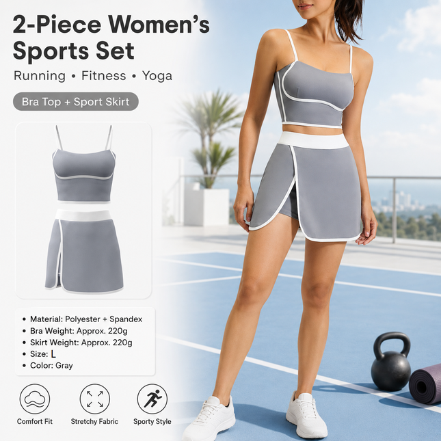 Grey L Size Women's Linear Sports Set