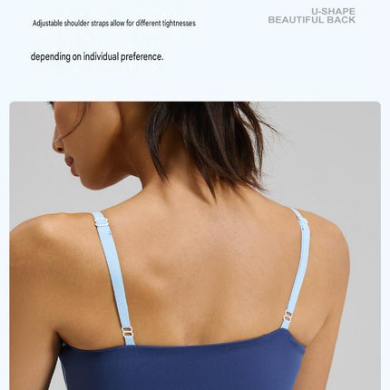 Blue S Size Women's Linear Sports Set - Polyester Spandex Blend with Adjustable Straps, Removable Pads and Anti-Exposure Skirt for Yoga, Running and Gym