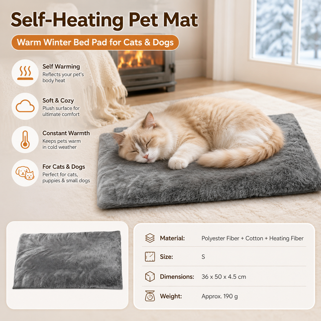 Grey S Size 36x50cm Self Heating Pet Mat