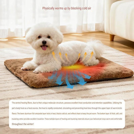Brown S Size 36x50cm Self Heating Pet Mat - Soft Plush Non-Slip Thermal Bed for Cats and Small Dogs Indoor Crate Car Travel Use