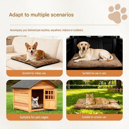 Brown  M Size 45x70cm Self Heating Pet Mat - Soft Plush Non-Slip Thermal Bed for Cats and Small Dogs Indoor Crate Car Travel Use