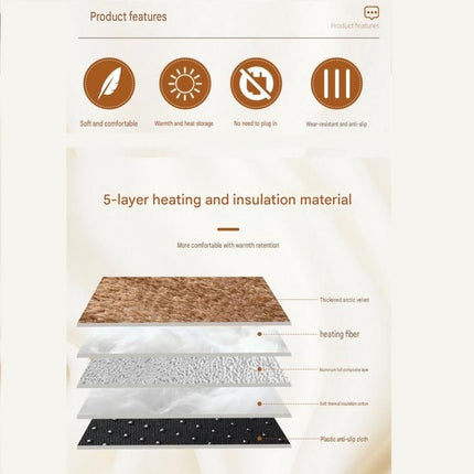 Brown  L Size 56x90cm Self Heating Pet Mat - Soft Plush Non-Slip Thermal Bed for Cats and Small Dogs Indoor Crate Car Travel Use