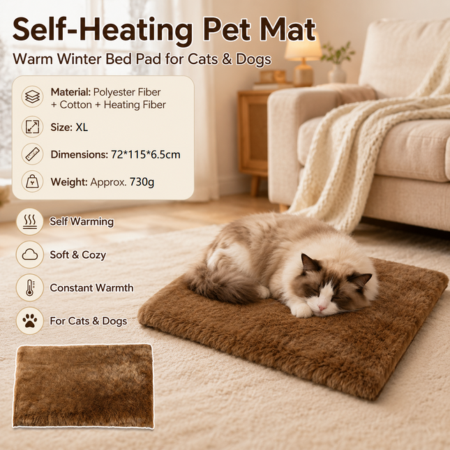 Brown XL Size 72x115cm Self Heating Pet Mat