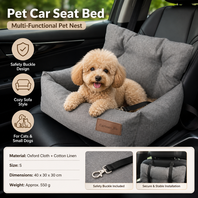 Grey S Size 40x30cm Car pet bed -Oxford Linen Removable Washable Non-Slip Sofa Bed for Small Dogs Cats