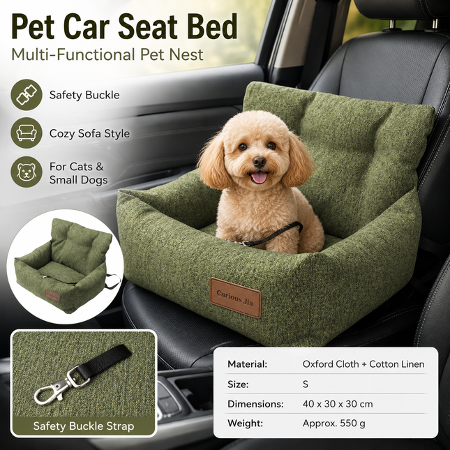Green S Size 40x30cm Car pet bed -Oxford Linen Removable Washable Non-Slip Sofa Bed for Small Dogs Cats