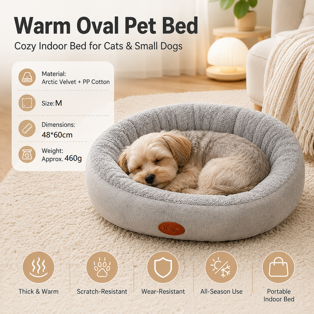 M Size 48x60cm Grey Oval Pet Bed