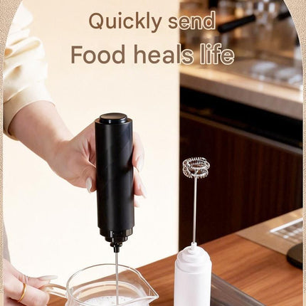 Black Electric Milk Frother Handheld - 304 Stainless Steel and ABS - Detachable Whisk, Dustproof Cover, Quiet Operation, Battery Powered （Batteries not included product） for Coffee Latte Matcha