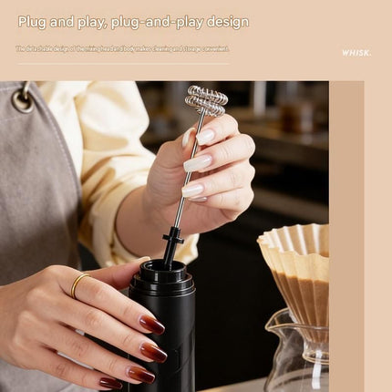 Black Electric Milk Frother Handheld - 304 Stainless Steel and ABS - Detachable Whisk, Dustproof Cover, Quiet Operation, Battery Powered （Batteries not included product） for Coffee Latte Matcha