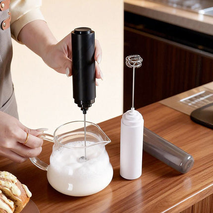 Black Electric Milk Frother Handheld - 304 Stainless Steel and ABS - Detachable Whisk, Dustproof Cover, Quiet Operation, Battery Powered （Batteries not included product） for Coffee Latte Matcha