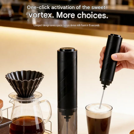 White Electric Milk Frother Handheld - 304 Stainless Steel and ABS - Detachable Whisk, Dustproof Cover, Quiet Operation, Battery Powered （Batteries not included product） for Coffee Latte Matcha