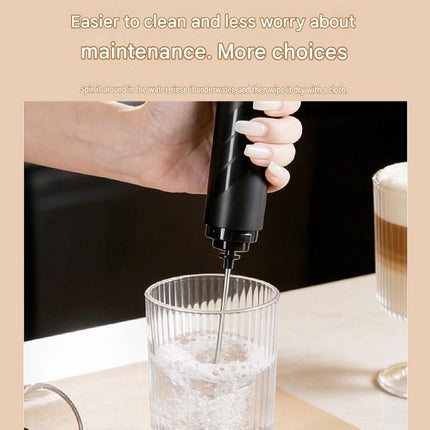 White Electric Milk Frother Handheld - 304 Stainless Steel and ABS - Detachable Whisk, Dustproof Cover, Quiet Operation, Battery Powered （Batteries not included product） for Coffee Latte Matcha
