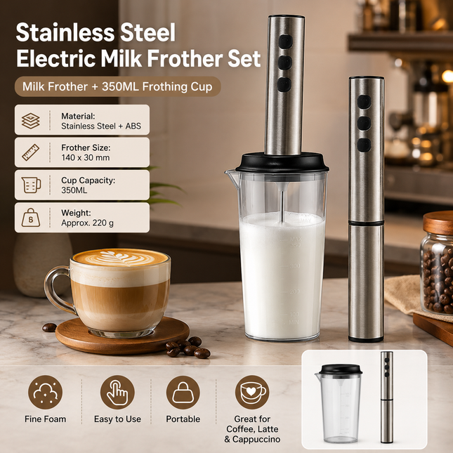 Stainless Steel Electric Milk Frother Set