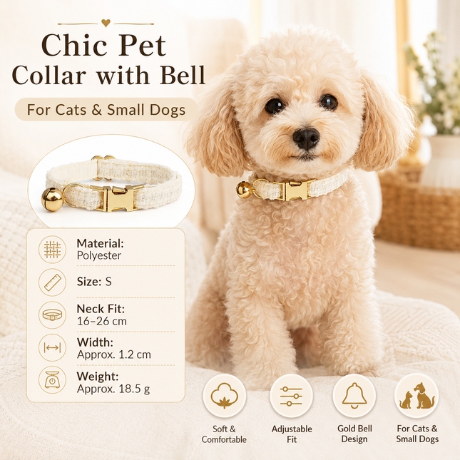 S Size White Chic Tweed Pet Collar