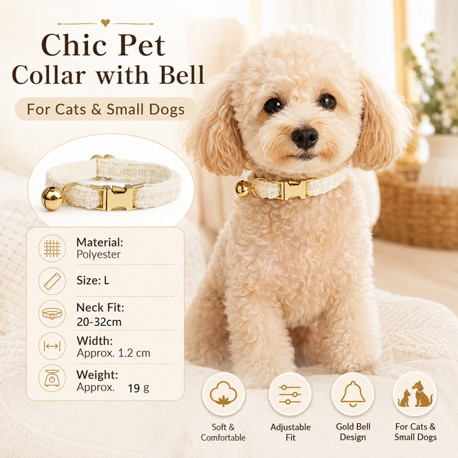 L Size White Chic Tweed Pet Collar