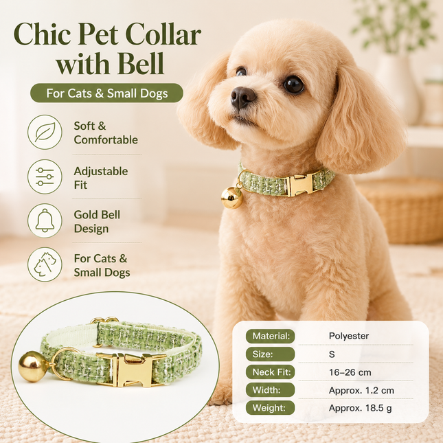 S Size Green Chic Tweed Pet Collar