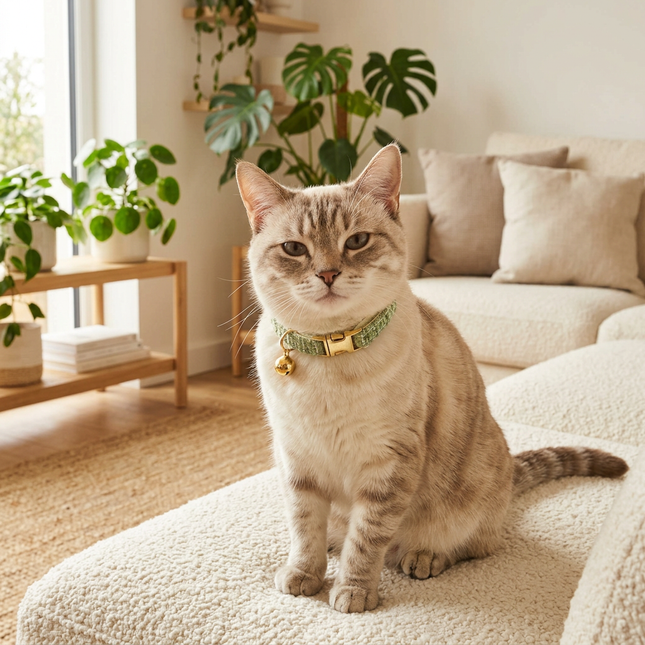 S Size Green Chic Tweed Pet Collar – product detail