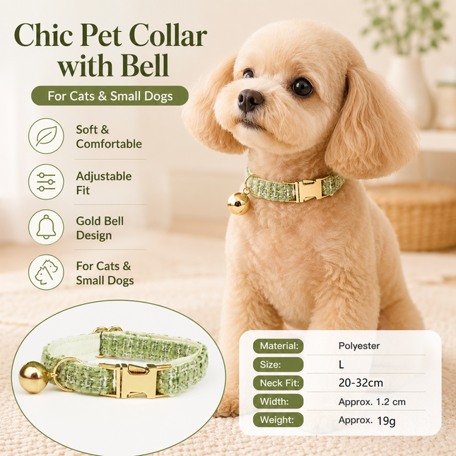 L Size Green Chic Tweed Pet Collar