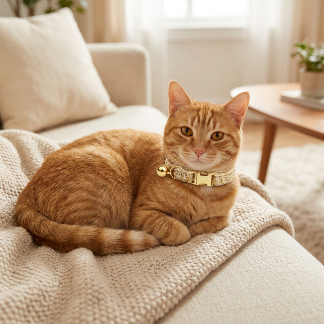 L Size Khaki Chic Tweed Pet Collar – product detail