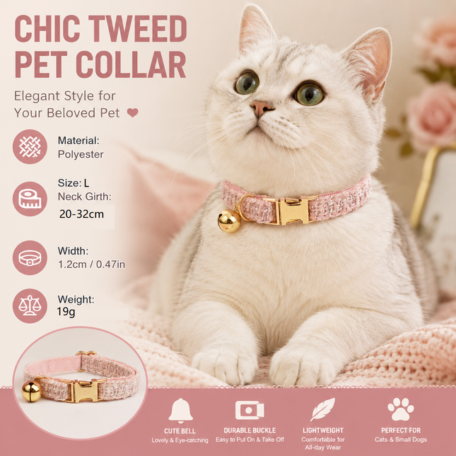 L Size Pink Chic Tweed Pet Collar