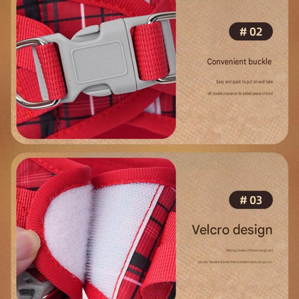 XXS Size Beige Classic Plaid Dog Harness Set- Breathable Mesh Vest and Adjustable Collar WIith 1.5m Lead – item profile