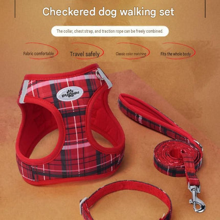 XS Size Beige Classic Plaid Dog Harness Set- Breathable Mesh Vest and Adjustable Collar WIith 1.5m Lead – design and finish