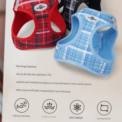 XS Size Beige Classic Plaid Dog Harness Set- Breathable Mesh Vest and Adjustable Collar WIith 1.5m Lead – product features