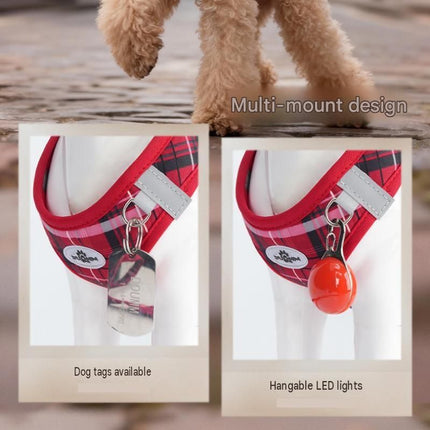 XS Size Beige Classic Plaid Dog Harness Set- Breathable Mesh Vest and Adjustable Collar WIith 1.5m Lead – hardware detail