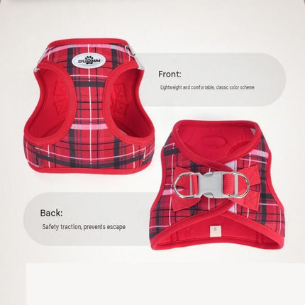 XS Size Beige Classic Plaid Dog Harness Set- Breathable Mesh Vest and Adjustable Collar WIith 1.5m Lead – surface and form