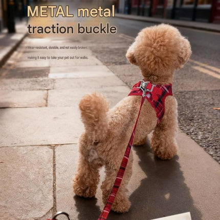 XS Size Beige Classic Plaid Dog Harness Set- Breathable Mesh Vest and Adjustable Collar WIith – catalogue product detail